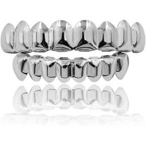 Rapper Men and Women Fashion Accessories Iced Out Diamond Grills Gold/Silver Finish 8 Top Teeth 8 Bottom Tooth with Extra Molding Bars