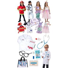 Born Toys 4-in-1 Toddler Dress Up Clothes for Little Girls, Washable Kids Costumes for Girls 3-7 and Doctor Costume Set
