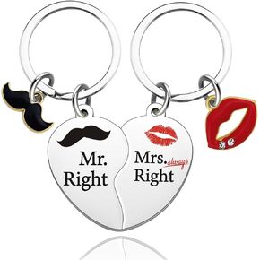 Keychain For Boyfriend Couple Keychain Valention's Day Gifts Mr. Right Mrs. Always Right Gifts Wife Husband Couple Charms Wedding Shower Anniversary Day Gifts For Couple(2Pcs)
