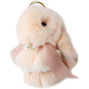 jtkdxqs Soft Bunny Keychain Artificial Rabbit Fur Plush Fluffy Pom pom Keychain With Pearl Bow Tie for Women
