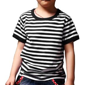 Ezsskj Kid's Boys Pugsley Addams Shirt Black White Striped Mime T Shirt Bank Robber T-Shirts Halloween Costumes