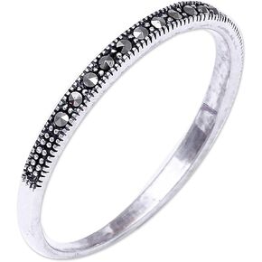 NOVICA Artisan Handmade Marcasite Band Ring .925 Sterling Silver from Thailand Grey 'Glistening Road'