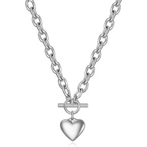 Chunky Gold Necklace for Women 14k Gold Cuban Link Necklace Heart Pendant Necklce Tone Choker Thick Trendy Statement Diamond Cut Punk Cuban Chain Jewelry for Women