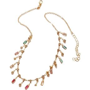 Dainty Cubic Zirconia Charm Choker Necklace for Women Rainbow with Multi-color Rectangle Dimond Round Solitaire Dangling Adjustable Chain Necklaces Gorgeous Jewelry Gifts Birthday