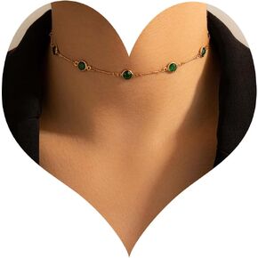 Boho Emerald Crystal Choker Necklace Green Rhinestone Collar Necklaces Green Emerald Gemstone Necklace Short Rhinestone Necklace Jewelry for Women and Girls