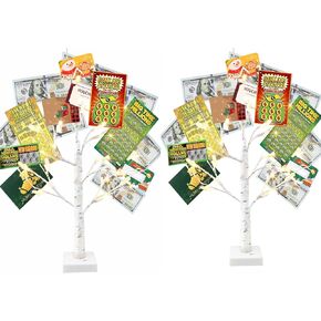 Vanthylit Money Tree Gift Holder Set of 2, 24 LED Warm White Lights Battery Powered Timer, with Clips and Greeting Cards, Gift Holder Decor for Photo Mother's Day Christmas Graduation Gifts