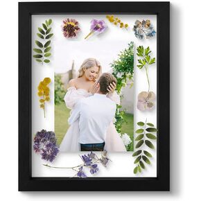 11x14 Floating Picture Frame - Brown Solid Wood Pressed Flower Frame - Real Glass of Front - Use as 8x10 Picture Frame or 5x7 Picture Frame - for Wall Mount Display (Brown, 1 Pack)
