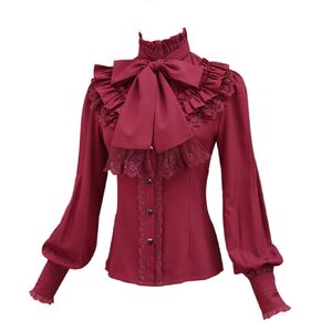 Chiffon Ruffle Lace Bow Tie Vintage Gothic Lolita Casual Shirt Blouse