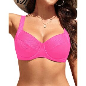 Women Underwire Bikini Top - Push Up Swim Top Only Ribbed Bra Swimsuit Tops 2025 Bathing Suit Tops Pink XXL