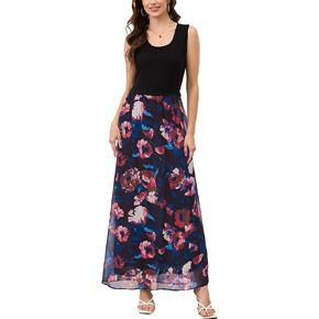Moss Rose Women's Summer Dress Sleeveless Maxi Dresses Empire Waist Floral Print Casual Long Dress