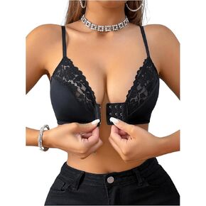 SOLY HUX Women's Front Closure Bra Lace Sheer Wireless Bras Adjustable Straps Bralettes