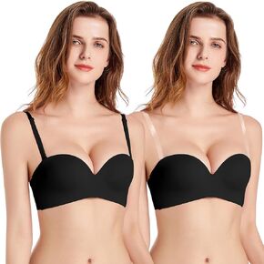 Wireless Push Up Thick Padded Bra Seamless Convertible Bra with Clear Straps Bras
