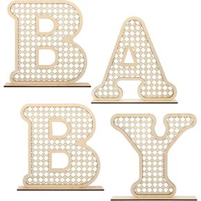 4 Pcs Rattan Wood Baby Letters - Boho Nursery Decor for Baby Shower | Rustic Alphabet Letter Home Decoration for Newborns & Birthday Gifts | Perfect Table Centerpiece for Toddler Girls & Boys