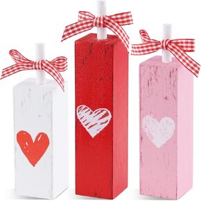 Valentines Day Decorations Valentine's Day Table Block Decorations 3pc Tiered Tray Decor Love Sign Wooden Tabletop Decor Valentines Day Centerpieces for Wedding Anniversary Home Party Supplies