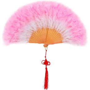 Framendino, Black Marabou Feather Fan Folding Hand 20s Vintage Handheld Fans for Women Costume Party Dancing Decoration