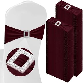 150 Pcs Spandex Chair Sashes with Square Buckle Slider Stretch Chair Cover Band Universal Elastic Chair Ties Chair Straps Bows for Wedding Banquet Event Party Decoration(Burgundy)