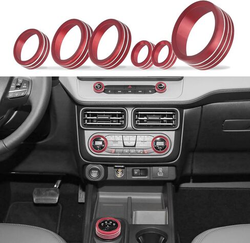 Zekrom Center Console Switch Knob Cover Trim for Ford Maverick 2022 2023 2024 Interior Accessories, AC Air Conditioner Volume Headlight Knob Ring Cover Trims (Red) in Saudi Arabia
