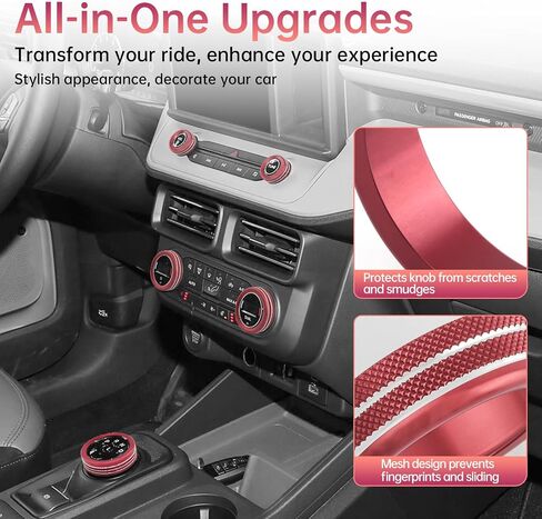Zekrom Center Console Switch Knob Cover Trim for Ford Maverick 2022 2023 2024 Interior Accessories, AC Air Conditioner Volume Headlight Knob Ring Cover Trims (Red) in Saudi Arabia