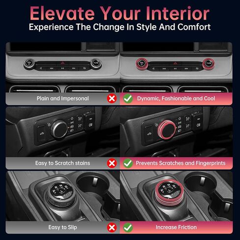 Zekrom Center Console Switch Knob Cover Trim for Ford Maverick 2022 2023 2024 Interior Accessories, AC Air Conditioner Volume Headlight Knob Ring Cover Trims (Red) in Saudi Arabia