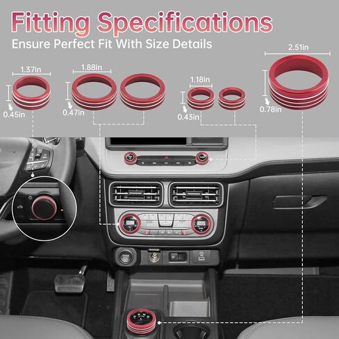 Zekrom Center Console Switch Knob Cover Trim for Ford Maverick 2022 2023 2024 Interior Accessories, AC Air Conditioner Volume Headlight Knob Ring Cover Trims (Red) in Saudi Arabia