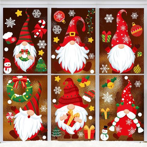 AivaToba 104 قطعة من ملصقات نافذة عيد الميلاد، ملصقات نافذة جنوم عيد الميلاد مزدوجة الجوانب، ملصقات نافذة عيد الميلاد لتزيين نافذة عرض زجاج المنزل in Kuwait