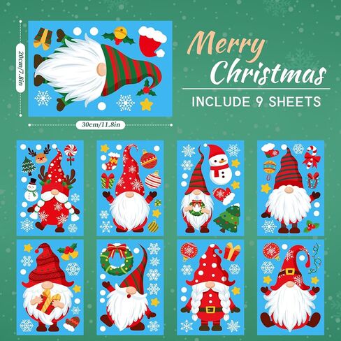 AivaToba 104 قطعة من ملصقات نافذة عيد الميلاد، ملصقات نافذة جنوم عيد الميلاد مزدوجة الجوانب، ملصقات نافذة عيد الميلاد لتزيين نافذة عرض زجاج المنزل in Kuwait