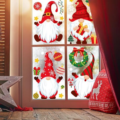 AivaToba 104 قطعة من ملصقات نافذة عيد الميلاد، ملصقات نافذة جنوم عيد الميلاد مزدوجة الجوانب، ملصقات نافذة عيد الميلاد لتزيين نافذة عرض زجاج المنزل in Kuwait