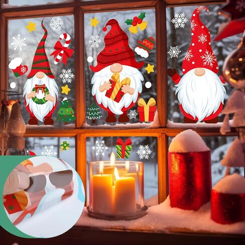 AivaToba 104 قطعة من ملصقات نافذة عيد الميلاد، ملصقات نافذة جنوم عيد الميلاد مزدوجة الجوانب، ملصقات نافذة عيد الميلاد لتزيين نافذة عرض زجاج المنزل in Kuwait