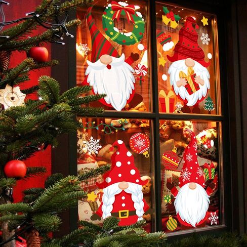 AivaToba 104 قطعة من ملصقات نافذة عيد الميلاد، ملصقات نافذة جنوم عيد الميلاد مزدوجة الجوانب، ملصقات نافذة عيد الميلاد لتزيين نافذة عرض زجاج المنزل in Kuwait