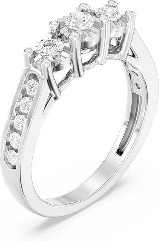 GILDED 3-Stone Lab Grown Diamond Gold Plated Sterling Silver or Sterling Silver Anniversary Ring in Saudi Arabia