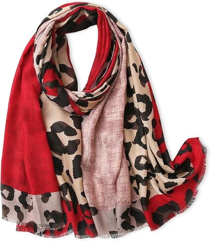 Leopard Print Scarf For Women Animal Print Cotton Linen Scarves With Tassels Long Scarf Lightweight Warm Shawl Stole in Saudi Arabia