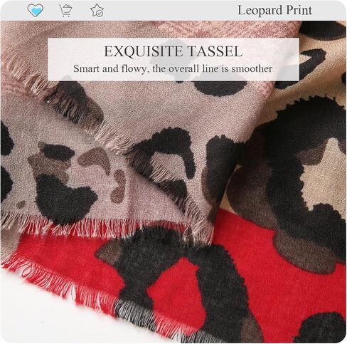 Leopard Print Scarf For Women Animal Print Cotton Linen Scarves With Tassels Long Scarf Lightweight Warm Shawl Stole in Saudi Arabia