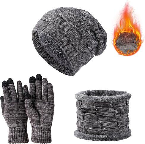 Hat Scarf Gloves Set Men Women 3 in1 Winter Warm Set Elastic Knitted Beanie Hat Neck Scarf and Touch Screen Gloves in Saudi Arabia