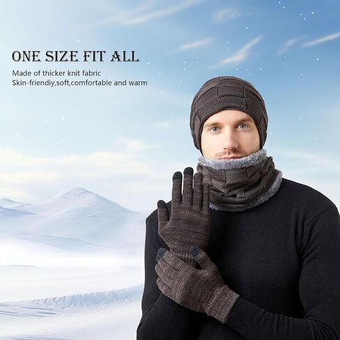 Hat Scarf Gloves Set Men Women 3 in1 Winter Warm Set Elastic Knitted Beanie Hat Neck Scarf and Touch Screen Gloves in Saudi Arabia