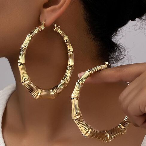 Bamboo Earrings Gold Bamboo Hoop Earrings Black History Month Shirt Outfits Accessories 90s Outfits for Women African Jewelry Gifts in Kuwait
