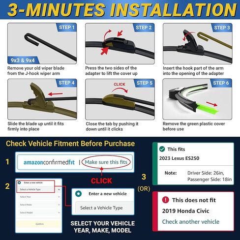 مساحات الزجاج الأمامي لسيارتي | هيونداي سوناتا (2011-2024) وسوبارو أوت باك (2010-2014) | شفرات مساحات الزجاج الأمامي 18 + 26 بوصة لسيارتي | مجموعة شفرات ممسحة الزجاج الأمامي البديلة للسيارات in Kuwait