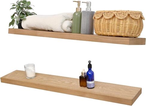 FUIN Wood 36 in Floating Shelves for Wall Storage, Wide Rustic Wooden Wall Mounted Shelf 6.69 inch Deep for Bedroom, Kitchen, Living Room, Bathroom, Set of 2, Brown in Saudi Arabia