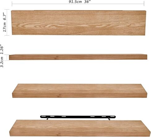 FUIN Wood 36 in Floating Shelves for Wall Storage, Wide Rustic Wooden Wall Mounted Shelf 6.69 inch Deep for Bedroom, Kitchen, Living Room, Bathroom, Set of 2, Brown in Saudi Arabia