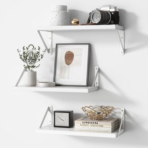 Fun Memories White Floating Shelves for Wall 16.5 Inch Long - Wall Storage with Metal Bracket - Small Wall Mounted Organizer - Wooden Nursery Book Shelves - Modern Hanging Shelves for Bedroom in Kuwait