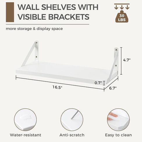 Fun Memories White Floating Shelves for Wall 16.5 Inch Long - Wall Storage with Metal Bracket - Small Wall Mounted Organizer - Wooden Nursery Book Shelves - Modern Hanging Shelves for Bedroom in Kuwait