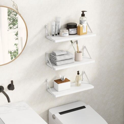 Fun Memories White Floating Shelves for Wall 16.5 Inch Long - Wall Storage with Metal Bracket - Small Wall Mounted Organizer - Wooden Nursery Book Shelves - Modern Hanging Shelves for Bedroom in Kuwait