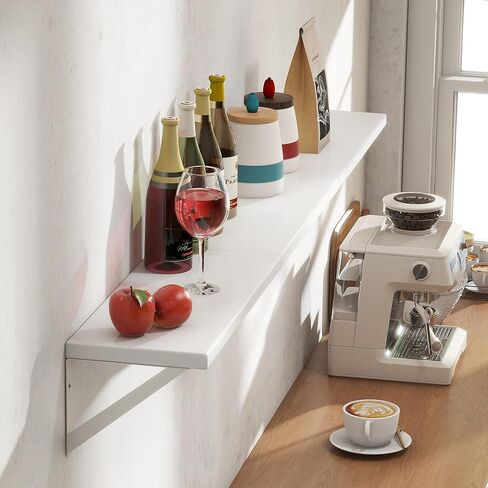 Fun Memories White Floating Shelves for Wall 16.5 Inch Long - Wall Storage with Metal Bracket - Small Wall Mounted Organizer - Wooden Nursery Book Shelves - Modern Hanging Shelves for Bedroom in Kuwait