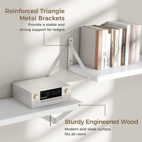 Fun Memories White Floating Shelves for Wall 16.5 Inch Long - Wall Storage with Metal Bracket - Small Wall Mounted Organizer - Wooden Nursery Book Shelves - Modern Hanging Shelves for Bedroom in Kuwait