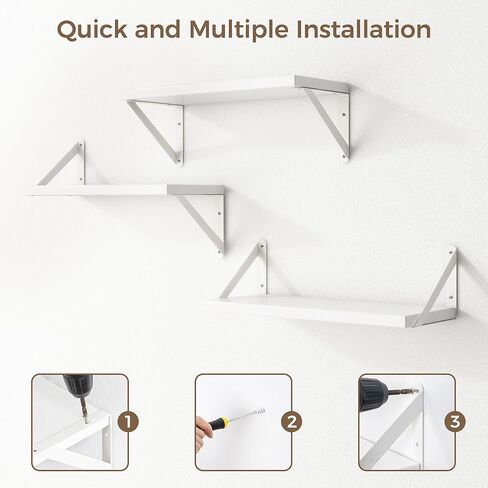 Fun Memories White Floating Shelves for Wall 16.5 Inch Long - Wall Storage with Metal Bracket - Small Wall Mounted Organizer - Wooden Nursery Book Shelves - Modern Hanging Shelves for Bedroom in Kuwait