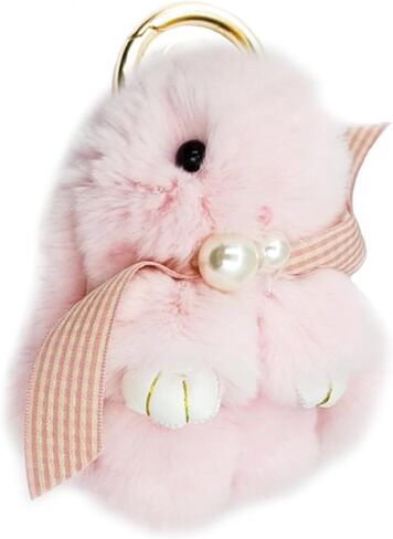 jtkdxqs Soft Bunny Keychain Artificial Rabbit Fur Plush Fluffy Pom pom Keychain With Pearl Bow Tie for Women in Kuwait