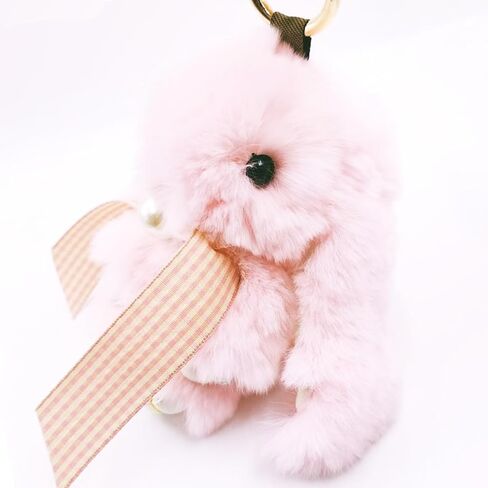 jtkdxqs Soft Bunny Keychain Artificial Rabbit Fur Plush Fluffy Pom pom Keychain With Pearl Bow Tie for Women in Kuwait