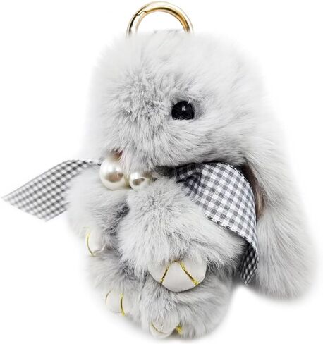 jtkdxqs Soft Bunny Keychain Artificial Rabbit Fur Plush Fluffy Pom pom Keychain With Pearl Bow Tie for Women in Kuwait