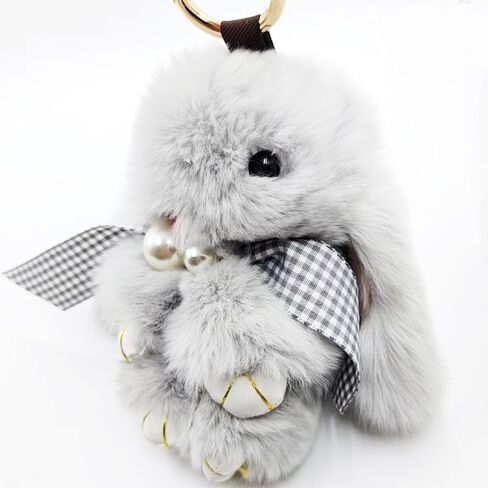 jtkdxqs Soft Bunny Keychain Artificial Rabbit Fur Plush Fluffy Pom pom Keychain With Pearl Bow Tie for Women in Kuwait
