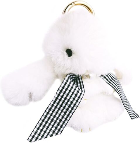 jtkdxqs Soft Bunny Keychain Artificial Rabbit Fur Plush Fluffy Pom pom Keychain With Pearl Bow Tie for Women in Kuwait