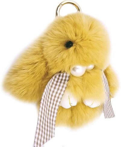 jtkdxqs Soft Bunny Keychain Artificial Rabbit Fur Plush Fluffy Pom pom Keychain With Pearl Bow Tie for Women in Kuwait